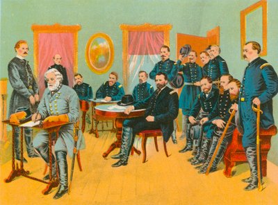 General Lee Signing the Terms of Peace Drawn Up by General Grant by English School